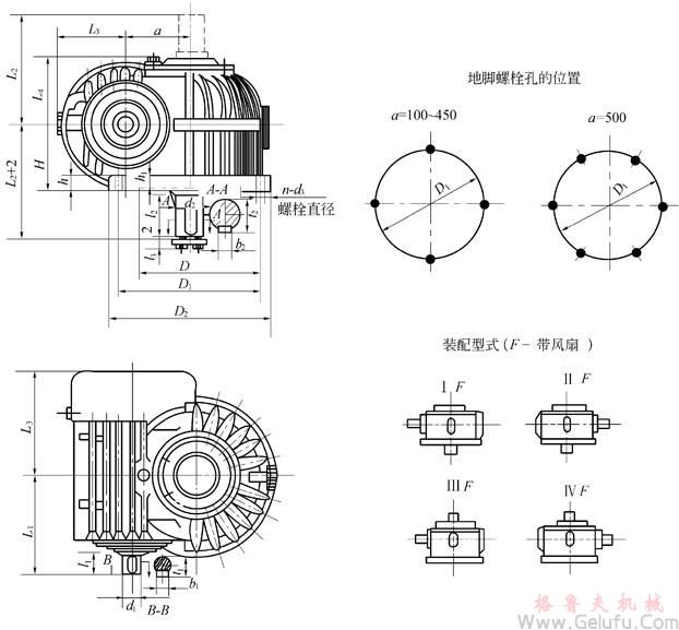 CWS125、CWS160、CWS200、CWS250、CWS280、CWS315、CWS355、CWS400、CWS450、CWS500型减速机外形和安装尺寸GB9147&mdash;88